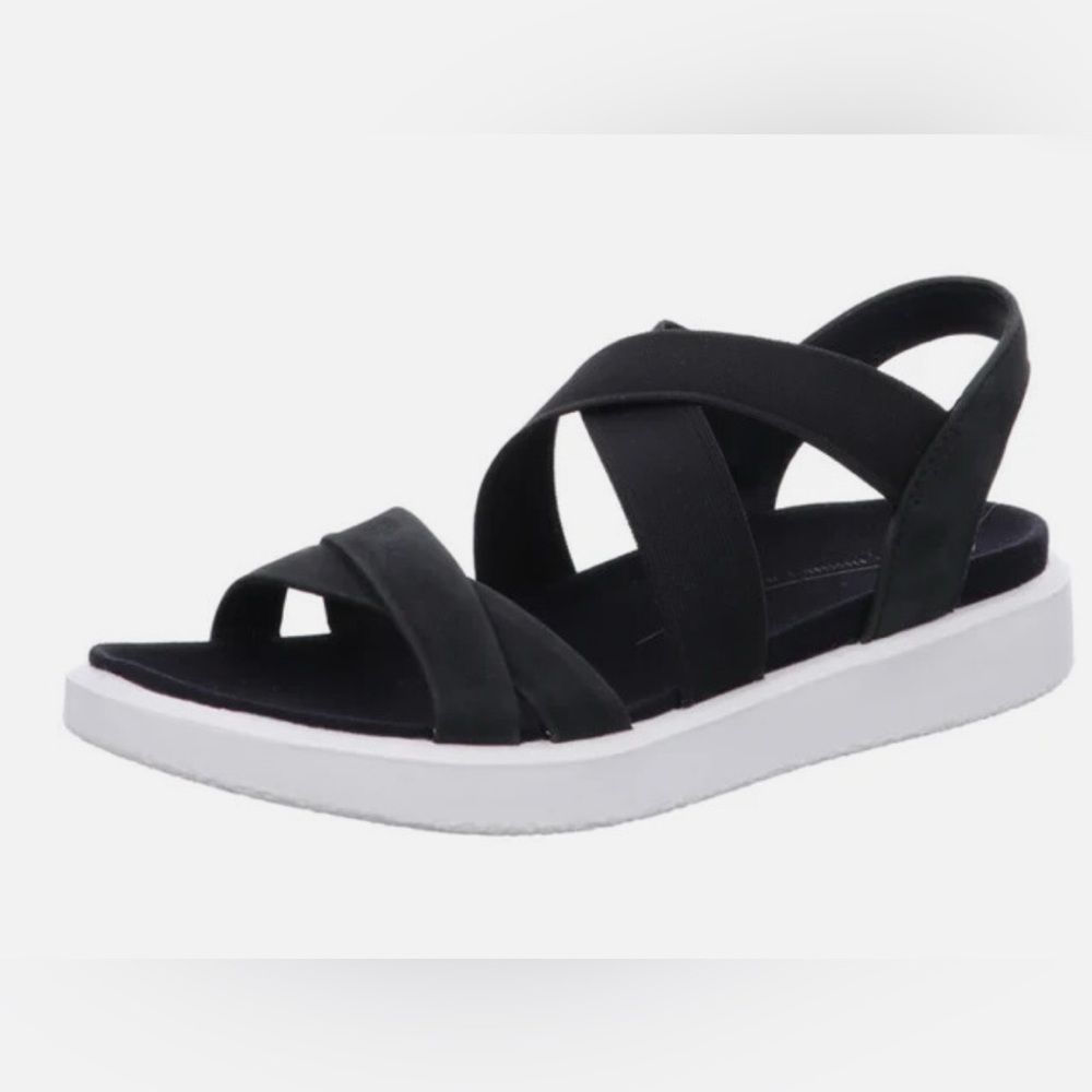 Ecco Black Cross-Strap Slingback Sandals with White Sole